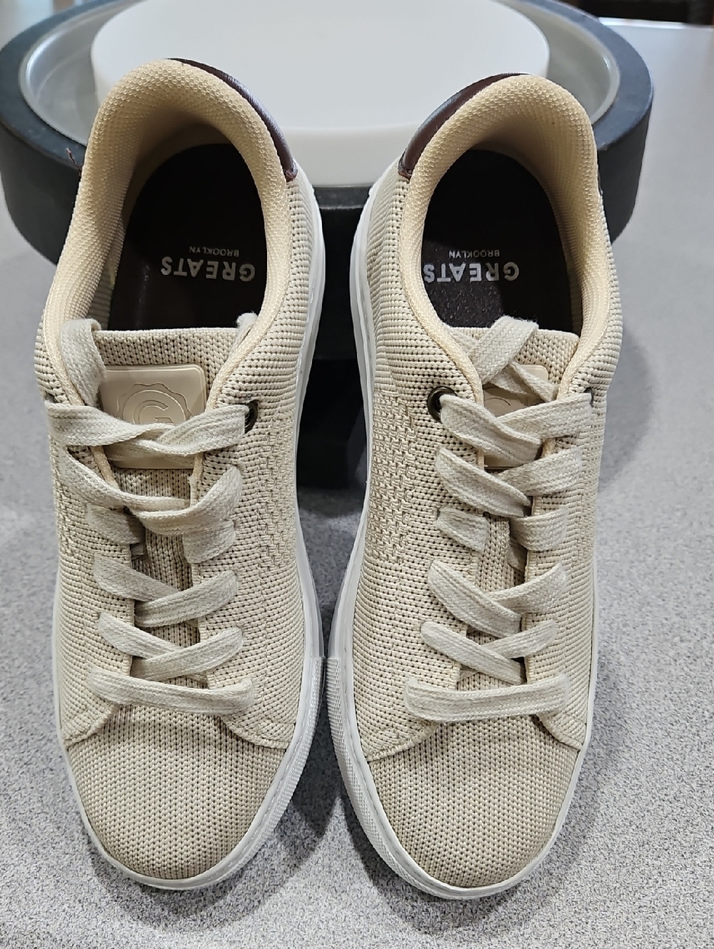 Greats Men's Cream Knit Low-Top Sneakers